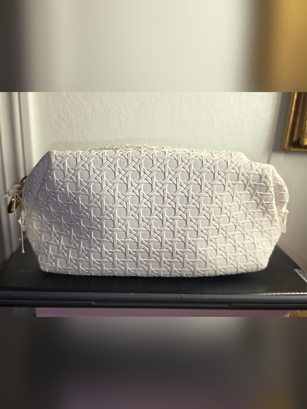 Tory Burch White Quilted Cosmetic Pouch with Gold Hardware - Picture 9 of 14